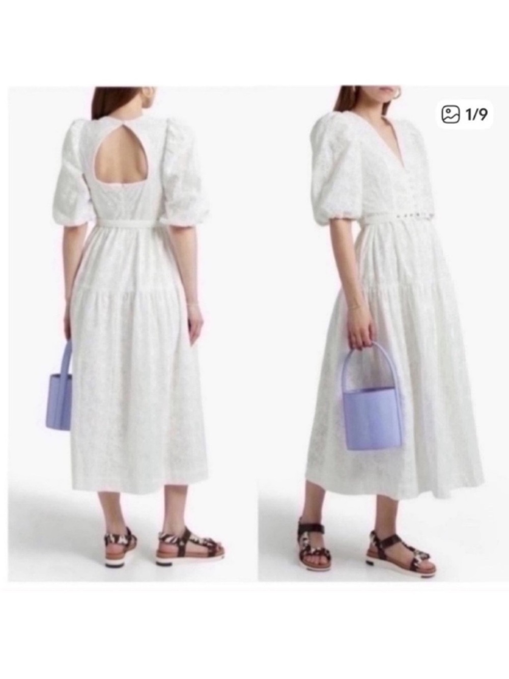 NICHOLAS White Puff-Sleeve Midi Dress with Open Back Keyhole